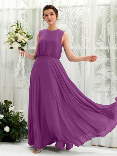 Carlyna Robe trapèze col rond longueur ras du sol mousseline demoiselle d'honneur Violet #couleur_violet