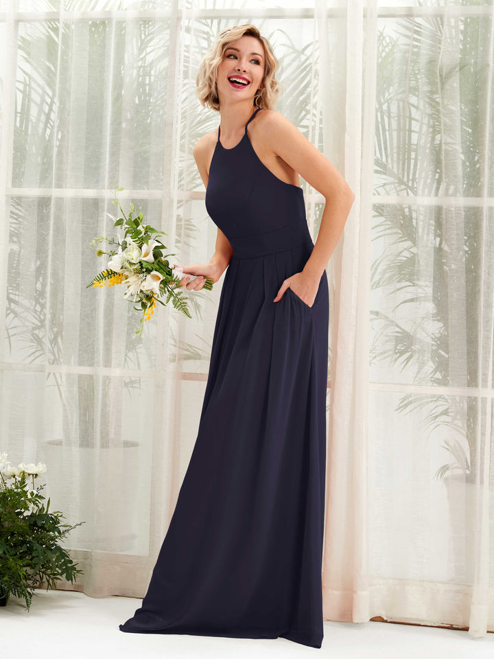 Carlyna Robe Trapèze Col Rond Longueur Ras du Sol Poches Demoiselle d&