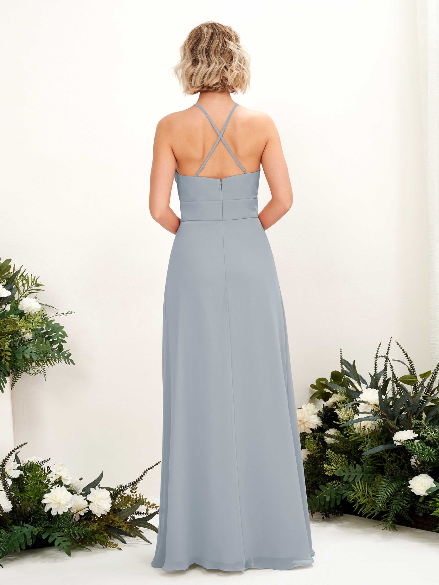 Carlyna Robe Trapèze Col Rond Longueur Ras du Sol Poches Demoiselle d'Honneur Bleu Poussiéreux Amélioré #couleur_bleu-poussi-reux-am-lior