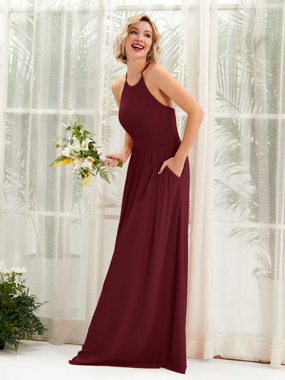 Carlyna Robe Trapèze Col Rond Longueur Ras du Sol Poches Demoiselle d'Honneur Bordeaux #couleur_bordeaux