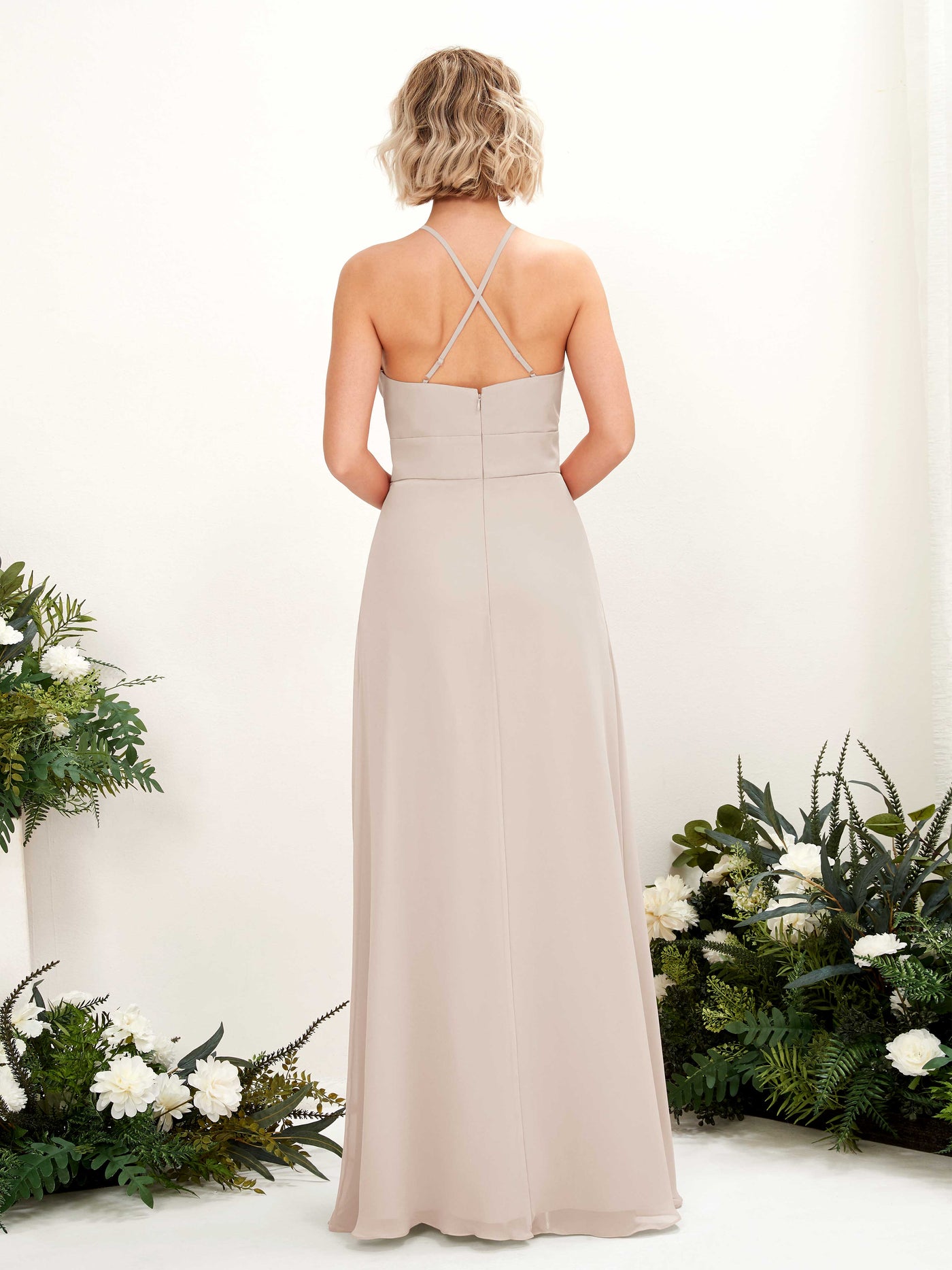 Carlyna Robe Trapèze Col Rond Longueur Ras du Sol Poches Demoiselle d'Honneur Champagne #couleur_champagne