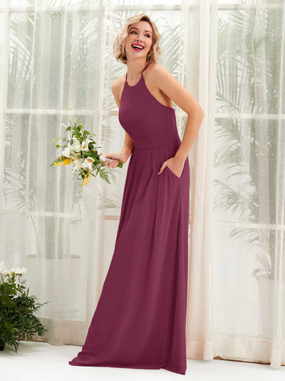 Carlyna Robe Trapèze Col Rond Longueur Ras du Sol Poches Demoiselle d'Honneur Chianti #couleur_chianti