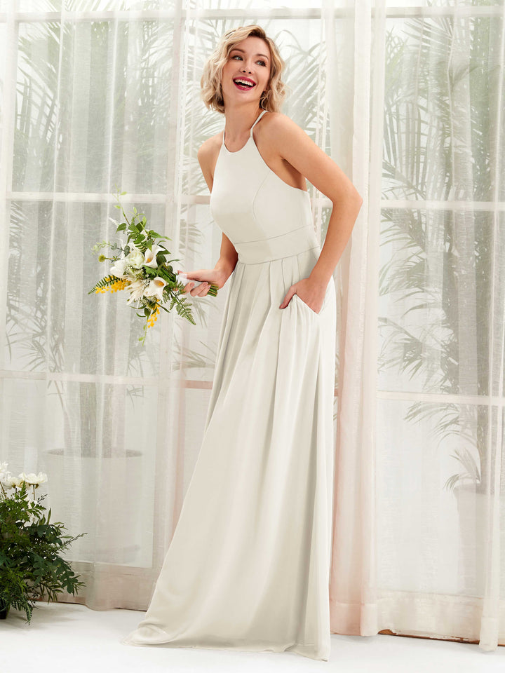 Carlyna Robe Trapèze Col Rond Longueur Ras du Sol Poches Demoiselle d&