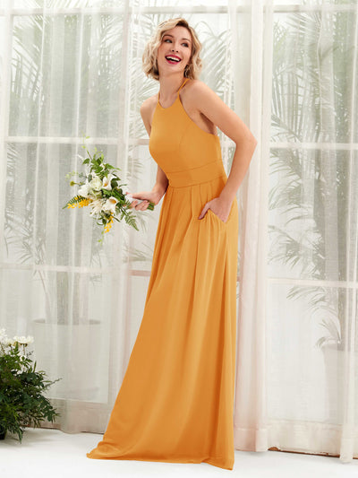 Carlyna Robe Trapèze Col Rond Longueur Ras du Sol Poches Demoiselle d'Honneur Mangue #couleur_mangue