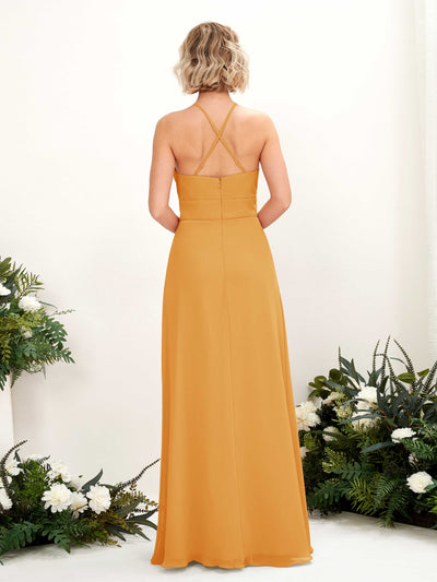 Carlyna Robe Trapèze Col Rond Longueur Ras du Sol Poches Demoiselle d'Honneur Mangue #couleur_mangue