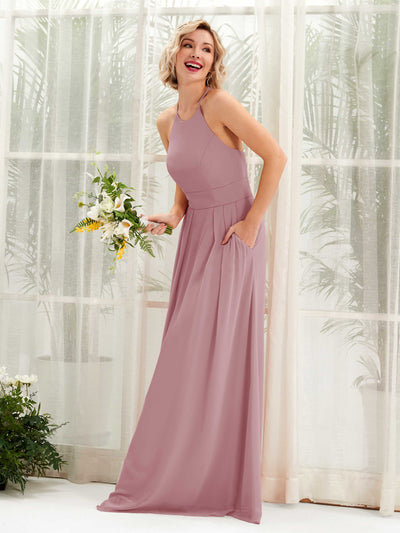 Carlyna Robe Trapèze Col Rond Longueur Ras du Sol Poches Demoiselle d'Honneur Mauve Vintage #couleur_mauve-vintage