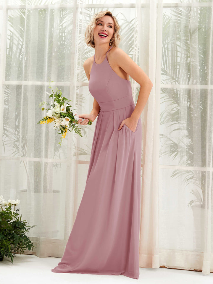 Carlyna Robe Trapèze Col Rond Longueur Ras du Sol Poches Demoiselle d&