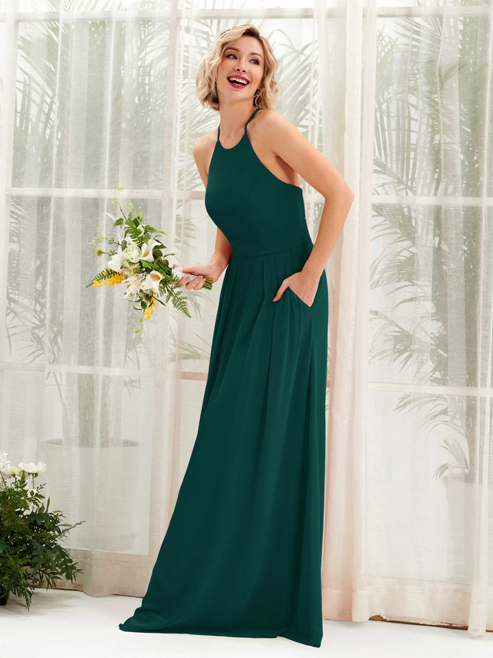 Carlyna Robe Trapèze Col Rond Longueur Ras du Sol Poches Demoiselle d&