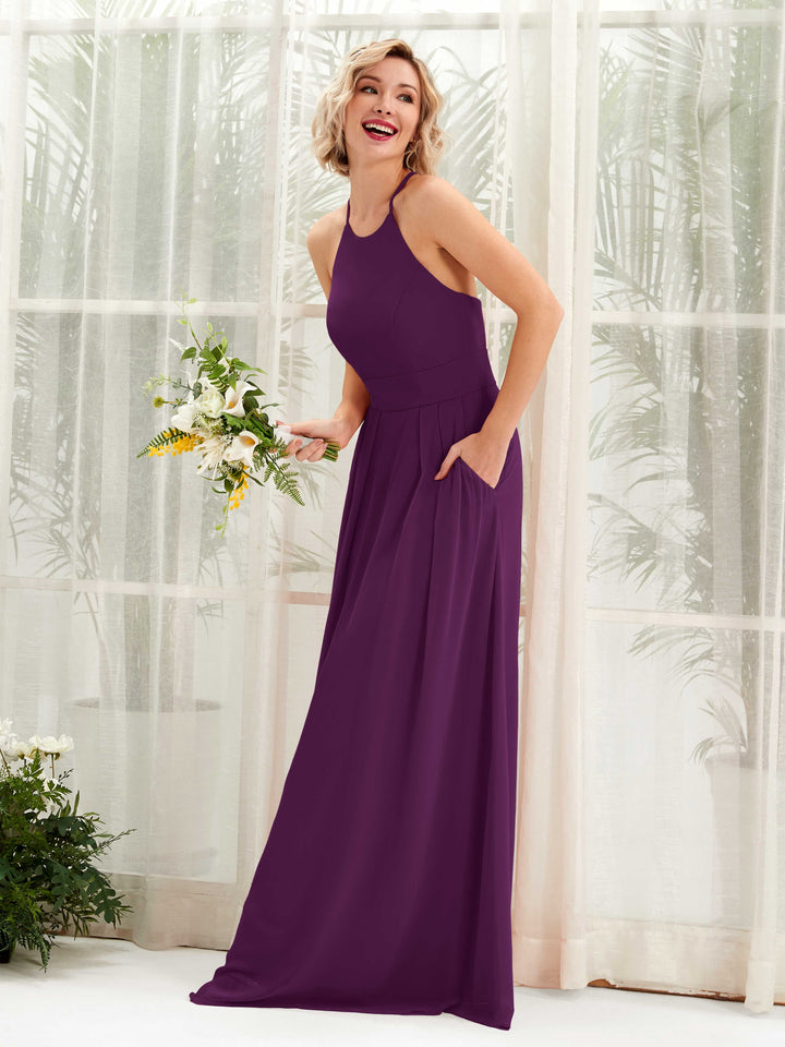 Carlyna Robe Trapèze Col Rond Longueur Ras du Sol Poches Demoiselle d&