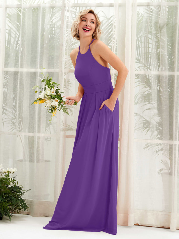 Carlyna Robe Trapèze Col Rond Longueur Ras du Sol Poches Demoiselle d&