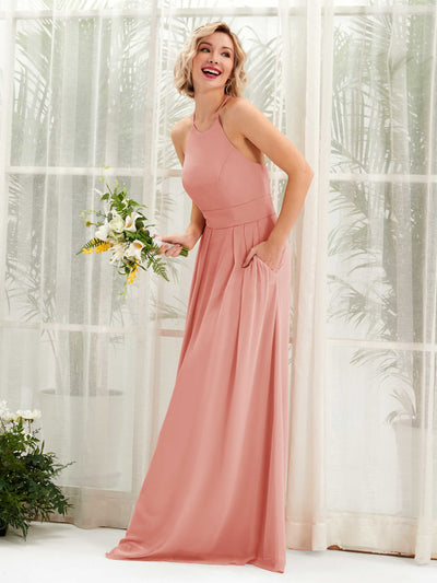Carlyna Robe Trapèze Col Rond Longueur Ras du Sol Poches Demoiselle d'Honneur Rose Champagne #couleur_rose-champagne