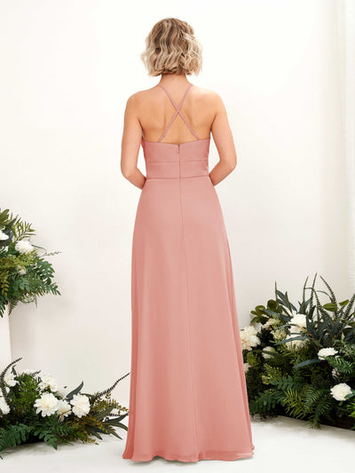 Carlyna Robe Trapèze Col Rond Longueur Ras du Sol Poches Demoiselle d'Honneur Rose Champagne #couleur_rose-champagne
