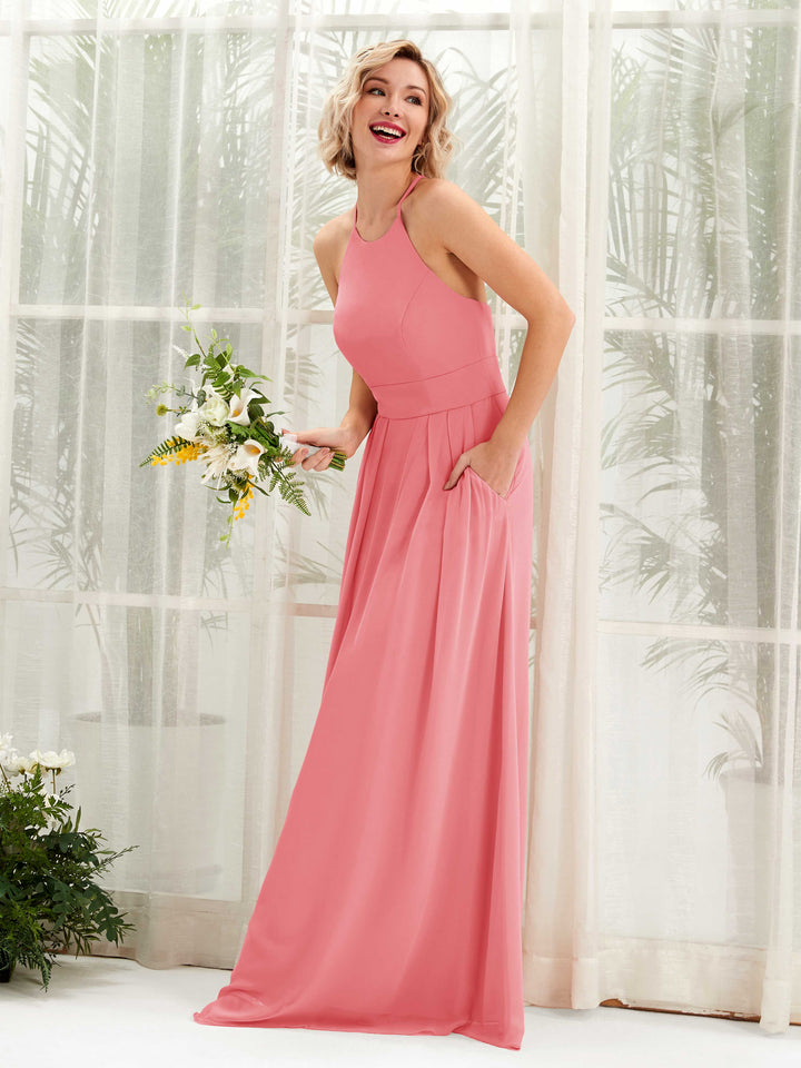 Carlyna Robe Trapèze Col Rond Longueur Ras du Sol Poches Demoiselle d&