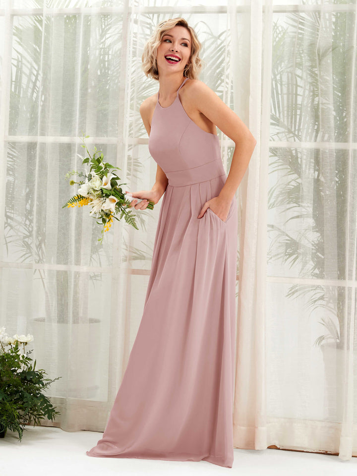 Carlyna Robe Trapèze Col Rond Longueur Ras du Sol Poches Demoiselle d&