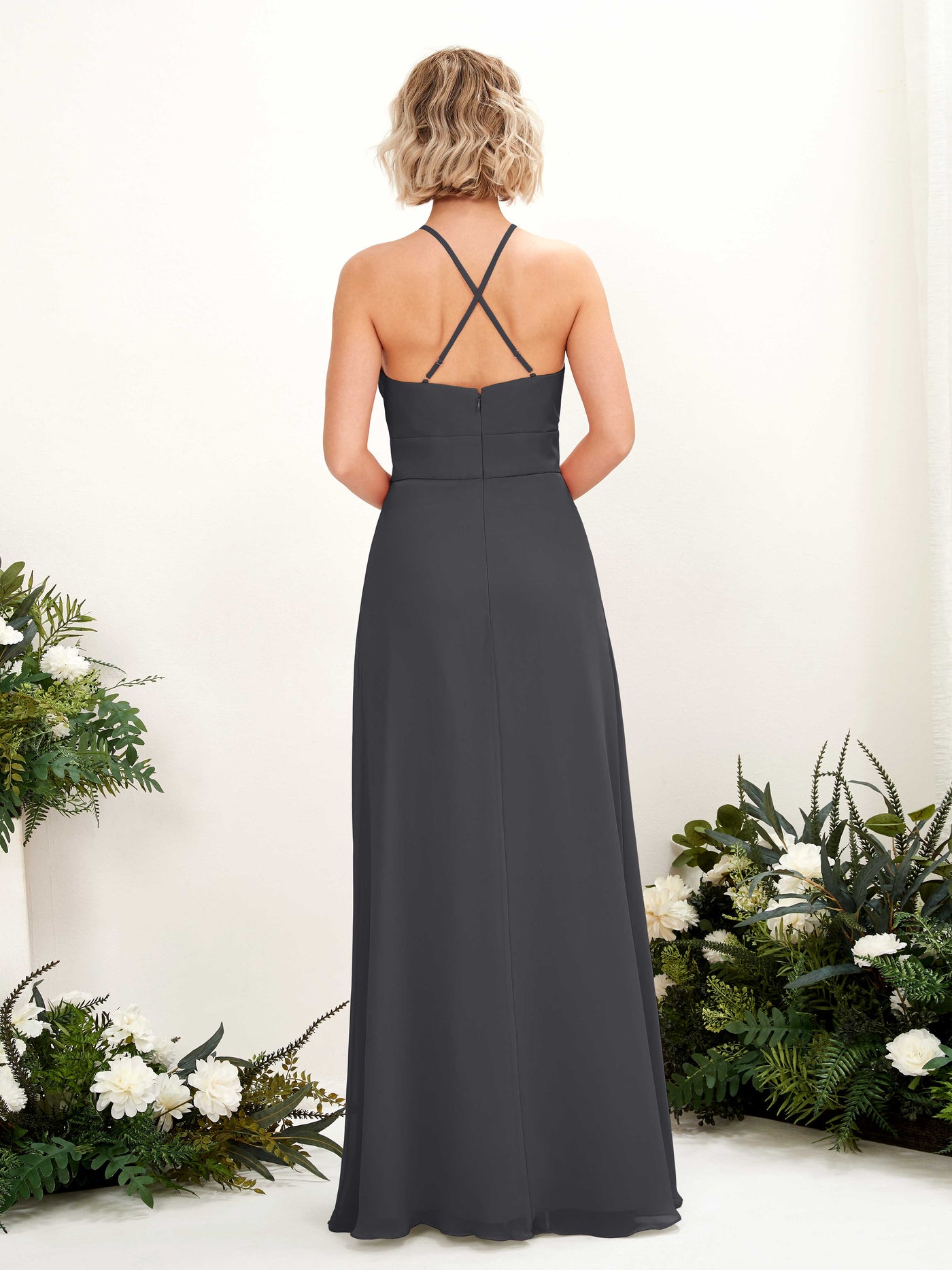 Carlyna Robe Trapèze Col Rond Longueur Ras du Sol Poches Demoiselle d'Honneur Étain #couleur_tain