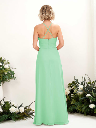Carlyna Robe Trapèze Col Rond Longueur Ras du Sol Poches Demoiselle d'Honneur Vert Menthe #couleur_vert-menthe