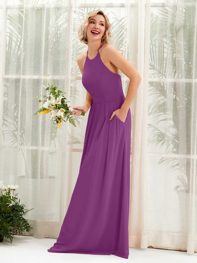 Carlyna Robe Trapèze Col Rond Longueur Ras du Sol Poches Demoiselle d'Honneur Violet #couleur_violet