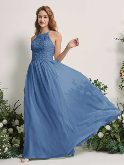 Carlyna Robe trapèze col rond longueur ras du sol robes de demoiselle d'honneur Bleu Poussiéreux #couleur_bleu-poussi-reux