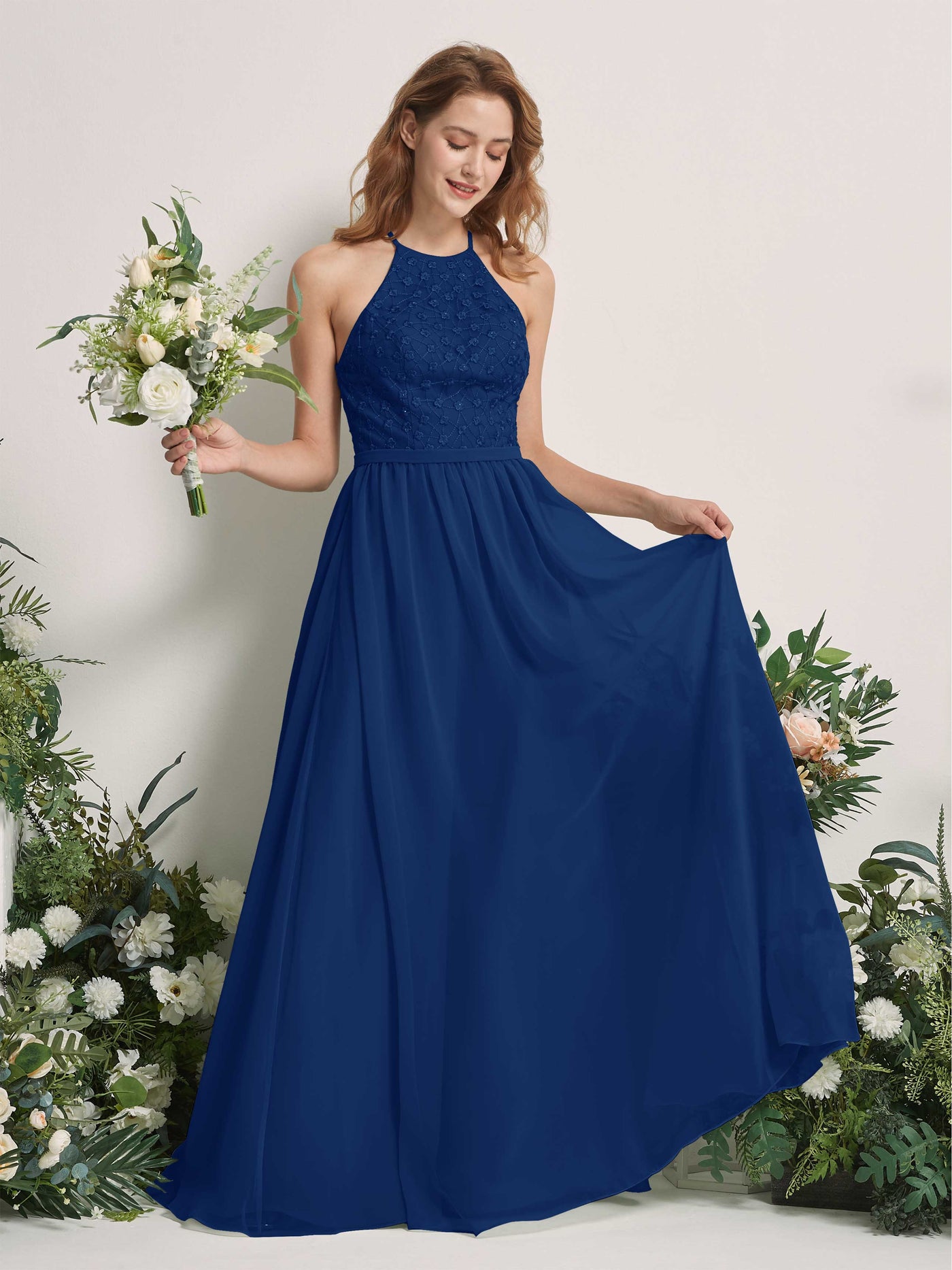 Carlyna Robe trapèze col rond longueur ras du sol robes de demoiselle d'honneur Bleu Roi #couleur_bleu-roi