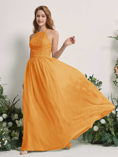 Carlyna Robe trapèze col rond longueur ras du sol robes de demoiselle d'honneur Mangue #couleur_mangue