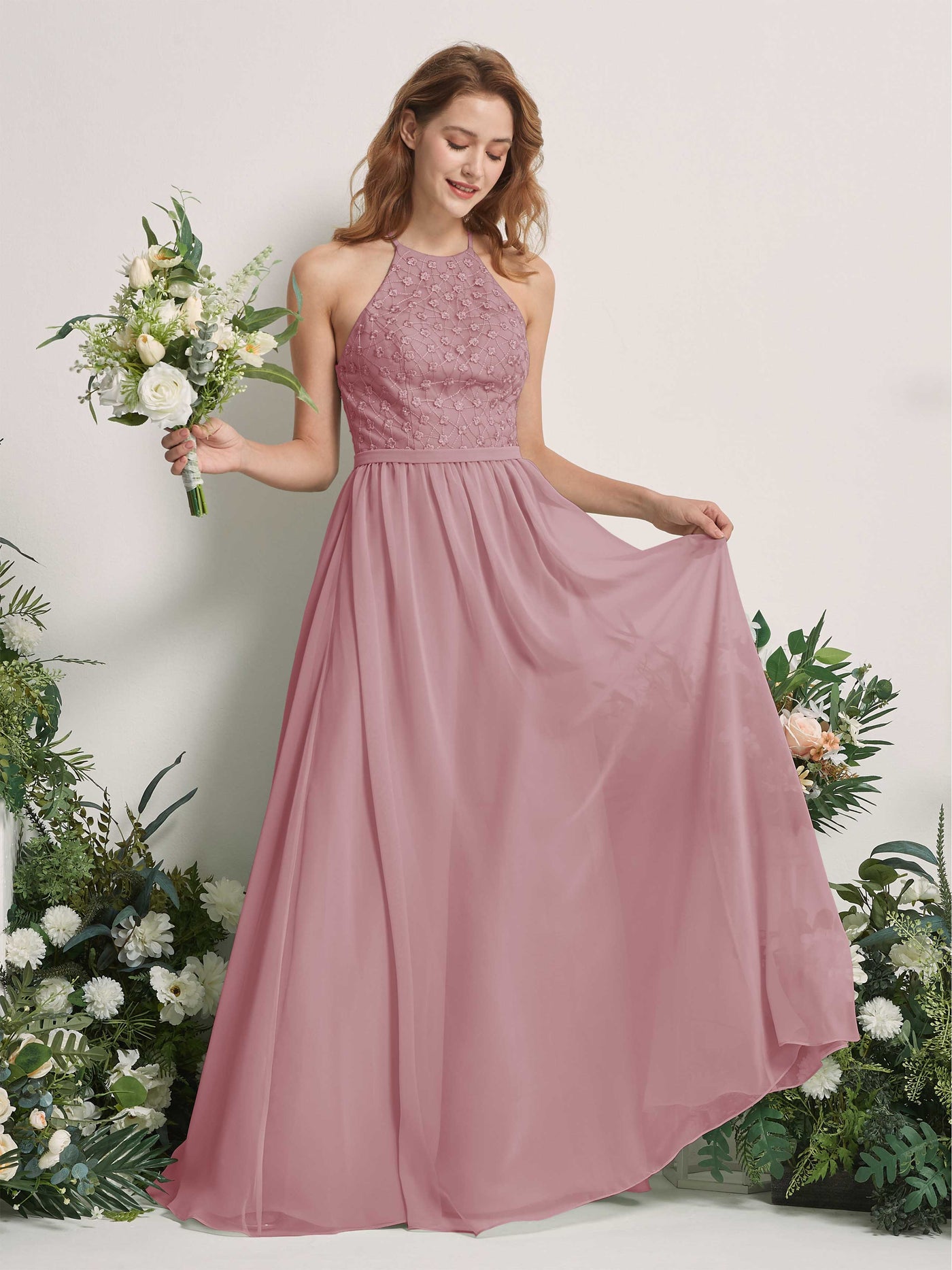 Carlyna Robe trapèze col rond longueur ras du sol robes de demoiselle d'honneur Mauve Vintage #couleur_mauve-vintage
