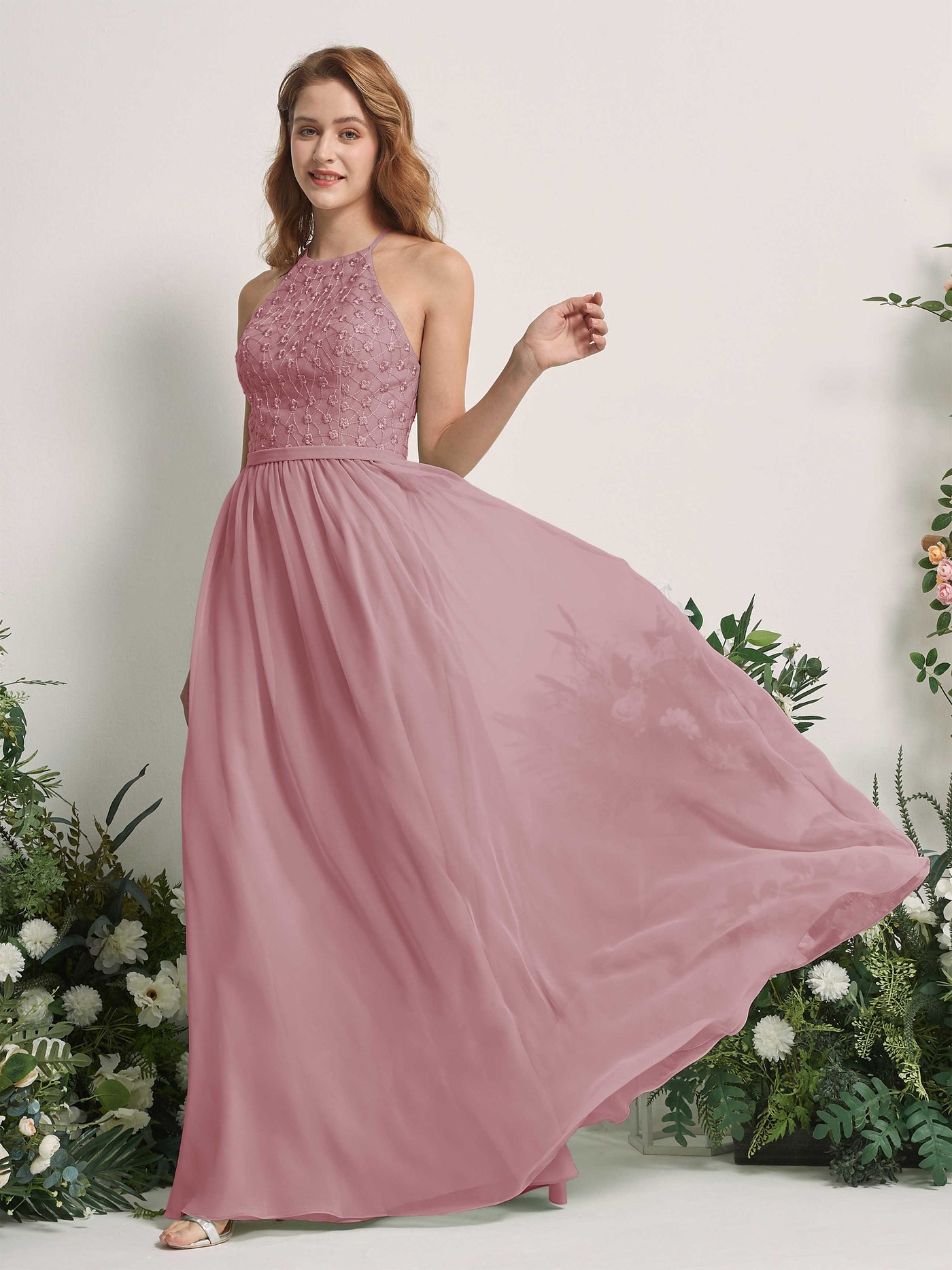 Carlyna Robe trapèze col rond longueur ras du sol robes de demoiselle d'honneur Mauve Vintage #couleur_mauve-vintage
