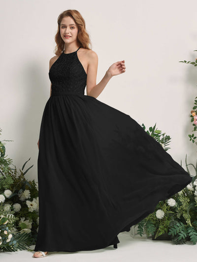 Carlyna Robe trapèze col rond longueur ras du sol robes de demoiselle d'honneur Noir #couleur_noir