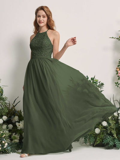 Carlyna Robe trapèze col rond longueur ras du sol robes de demoiselle d'honneur Olive Martini #couleur_olive-martini