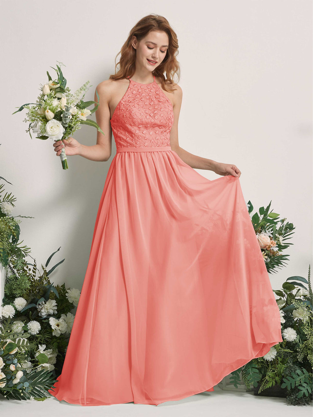 Carlyna Robe trapèze col rond longueur ras du sol robes de demoiselle d&