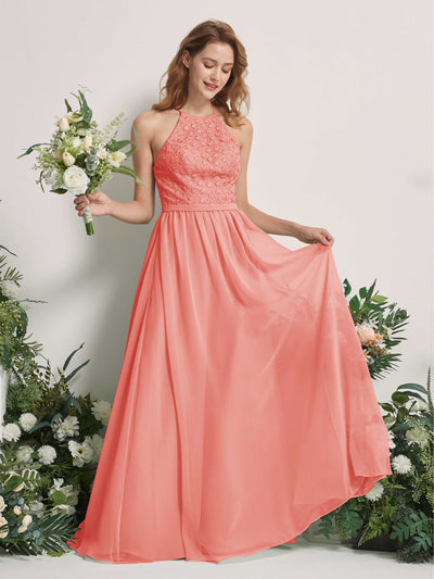 Carlyna Robe trapèze col rond longueur ras du sol robes de demoiselle d'honneur Rose Pêche #couleur_rose-p-che