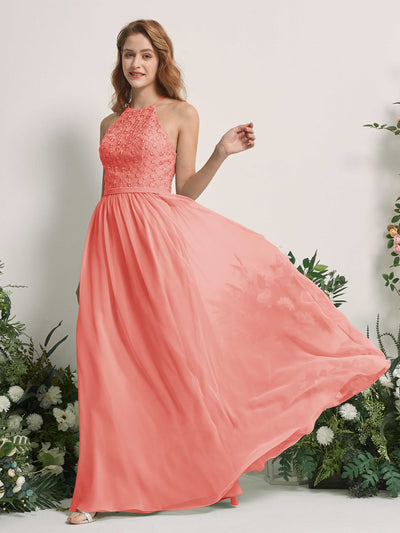 Carlyna Robe trapèze col rond longueur ras du sol robes de demoiselle d'honneur Rose Pêche #couleur_rose-p-che