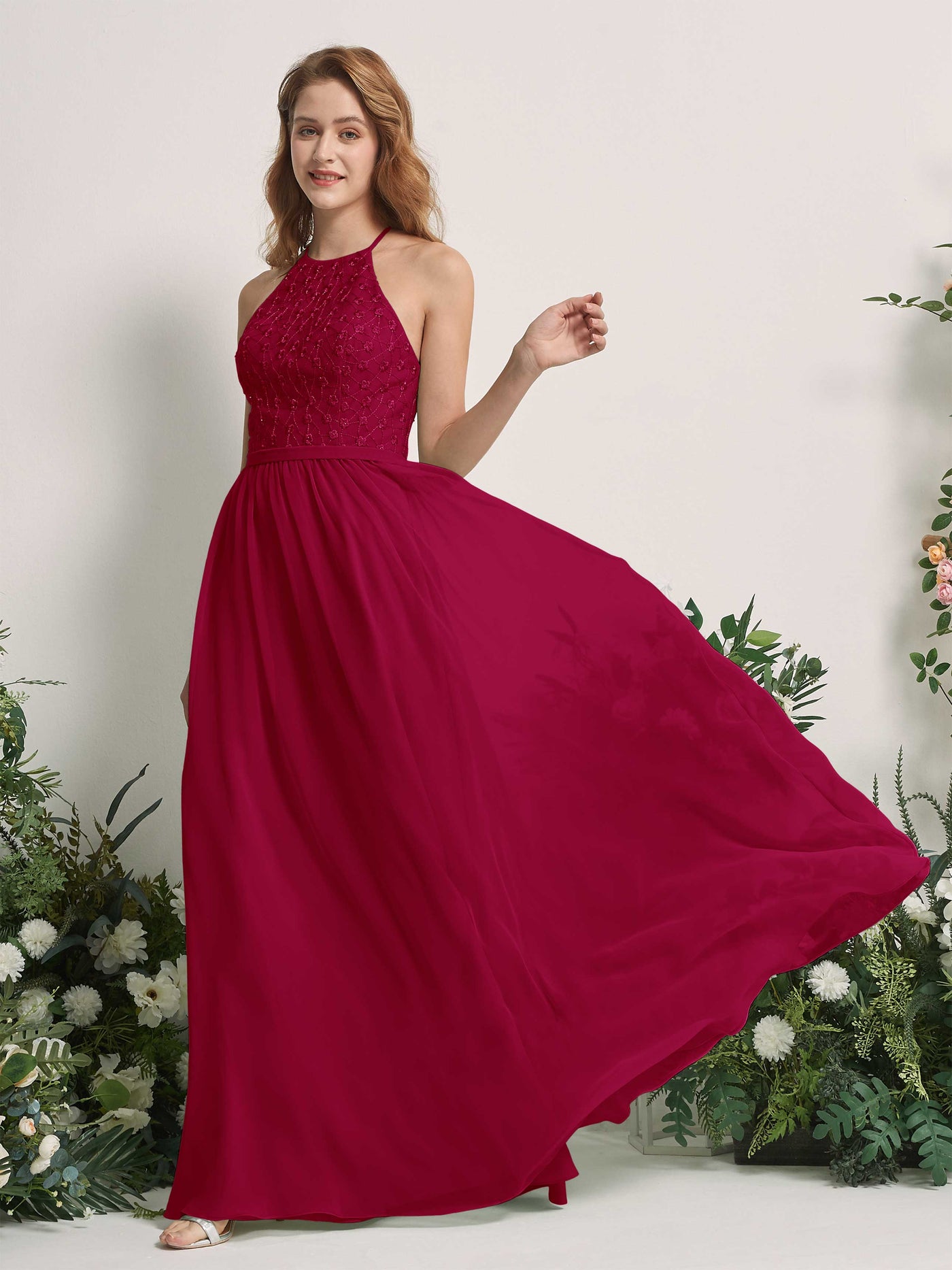 Carlyna Robe trapèze col rond longueur ras du sol robes de demoiselle d'honneur Rouge Bouffon #couleur_rouge-bouffon