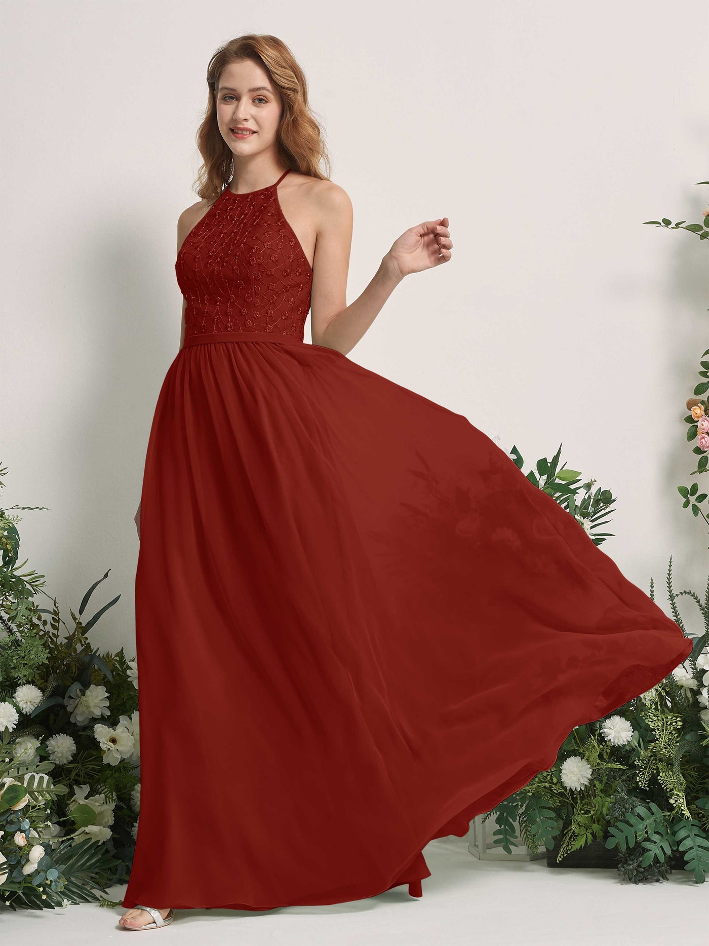 Carlyna Robe trapèze col rond longueur ras du sol robes de demoiselle d'honneur Rouille #couleur_rouille