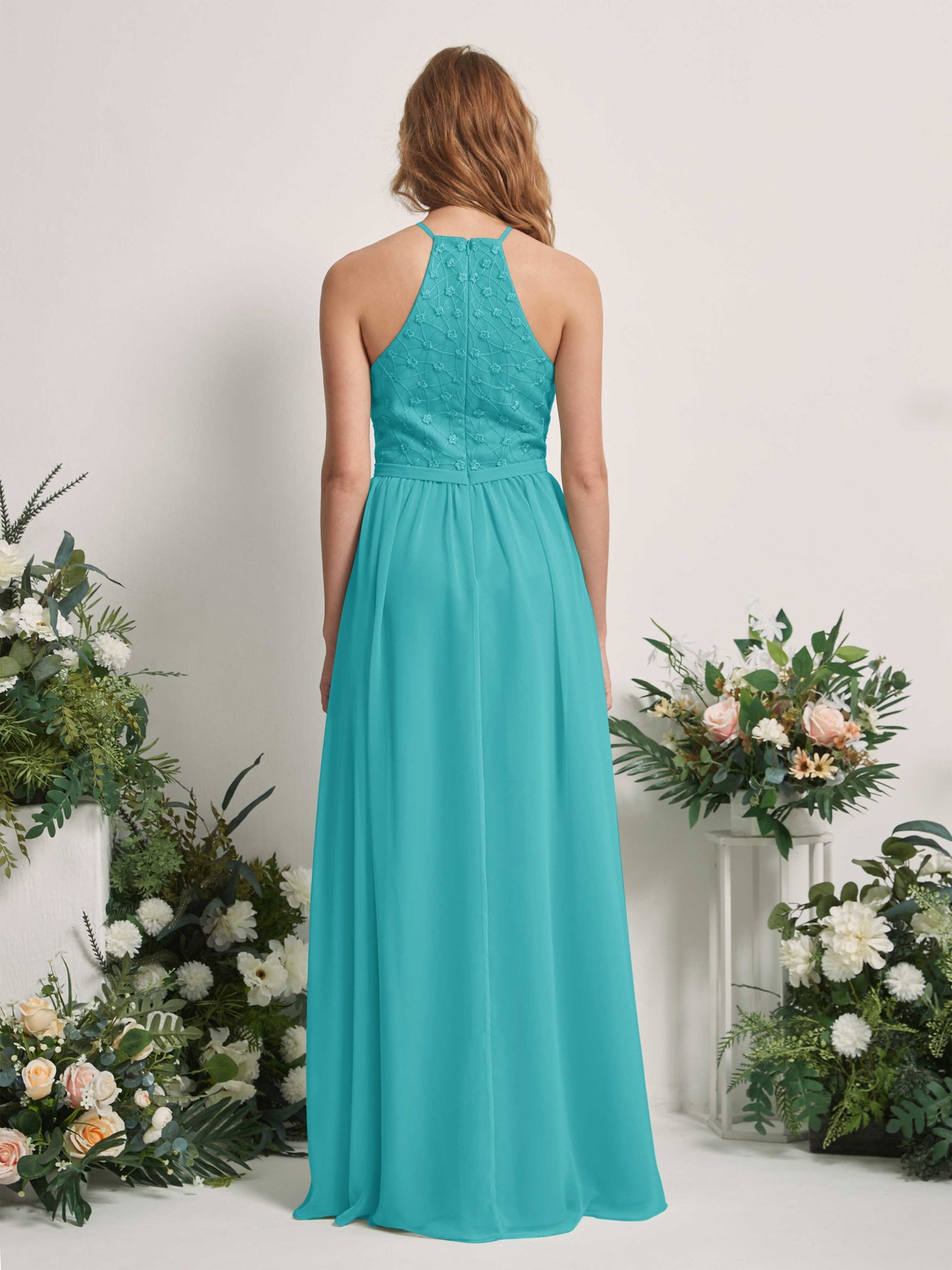 Carlyna Robe trapèze col rond longueur ras du sol robes de demoiselle d'honneur Turquoise #couleur_turquoise