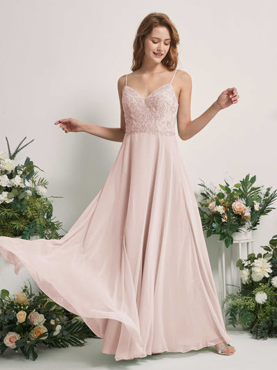 Carlyna Robe trapèze Col V Bretelles spaghetti Longueur ras du sol Demoiselle d'honneur Biscotti #couleur_biscotti