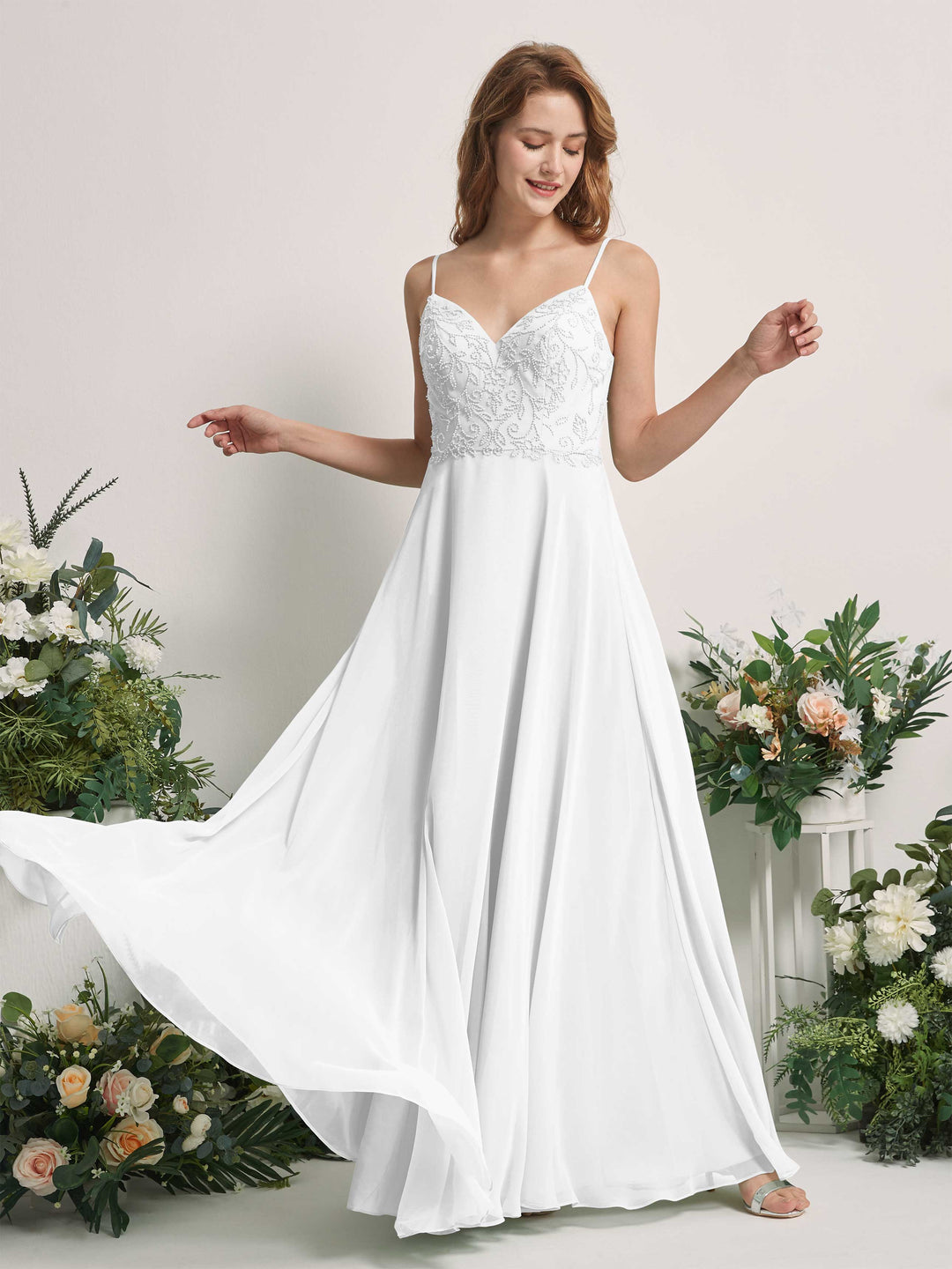 Carlyna Robe trapèze Col V Bretelles spaghetti Longueur ras du sol Demoiselle d&
