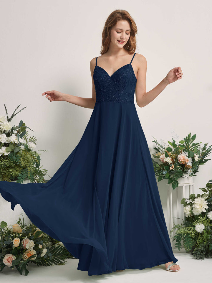 Carlyna Robe trapèze Col V Bretelles spaghetti Longueur ras du sol Demoiselle d&