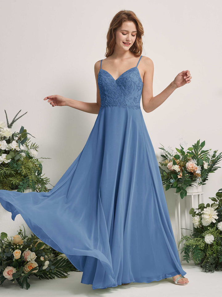 Carlyna Robe trapèze Col V Bretelles spaghetti Longueur ras du sol Demoiselle d&