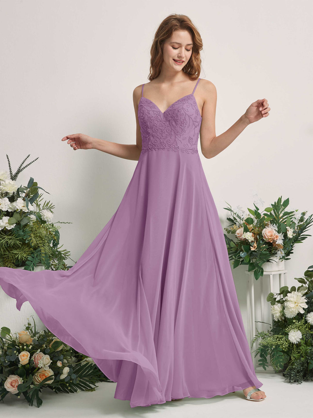 Carlyna Robe trapèze Col V Bretelles spaghetti Longueur ras du sol Demoiselle d&