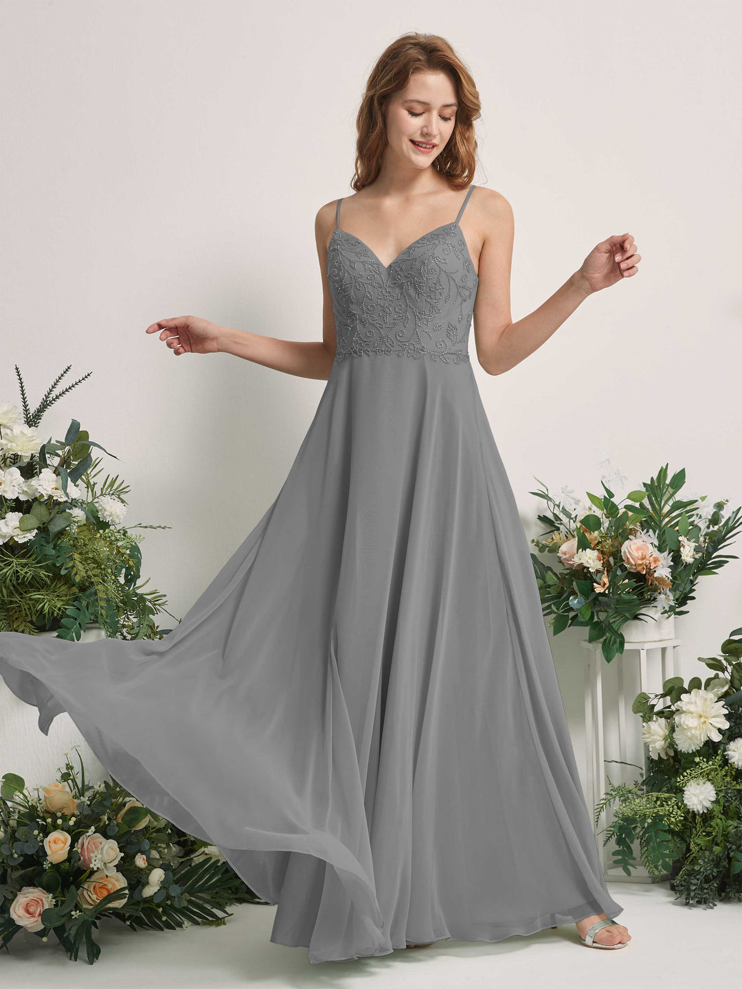 Carlyna Robe trapèze Col V Bretelles spaghetti Longueur ras du sol Demoiselle d&