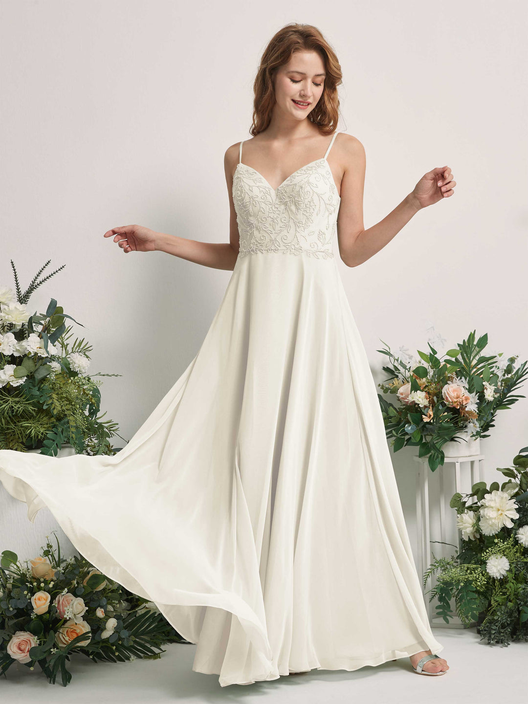 Carlyna Robe trapèze Col V Bretelles spaghetti Longueur ras du sol Demoiselle d&