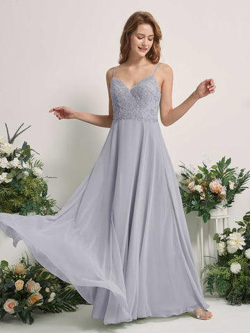 Carlyna Robe trapèze Col V Bretelles spaghetti Longueur ras du sol Demoiselle d'honneur Lavande Poudrée #couleur_lavande-poudr-e