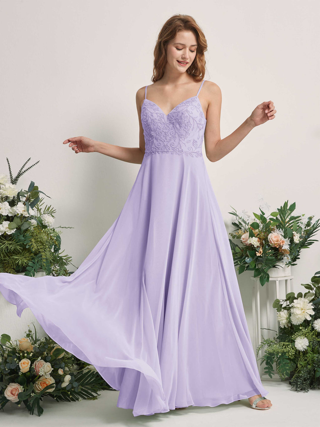 Carlyna Robe trapèze Col V Bretelles spaghetti Longueur ras du sol Demoiselle d&