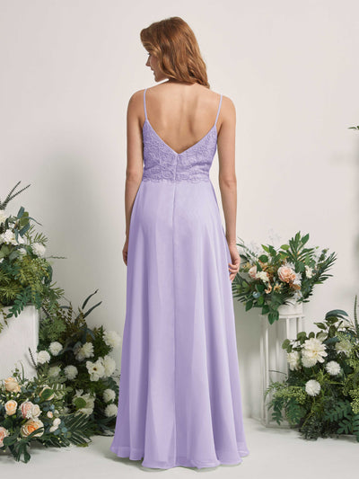 Carlyna Robe trapèze Col V Bretelles spaghetti Longueur ras du sol Demoiselle d'honneur Lilas #couleur_lilas