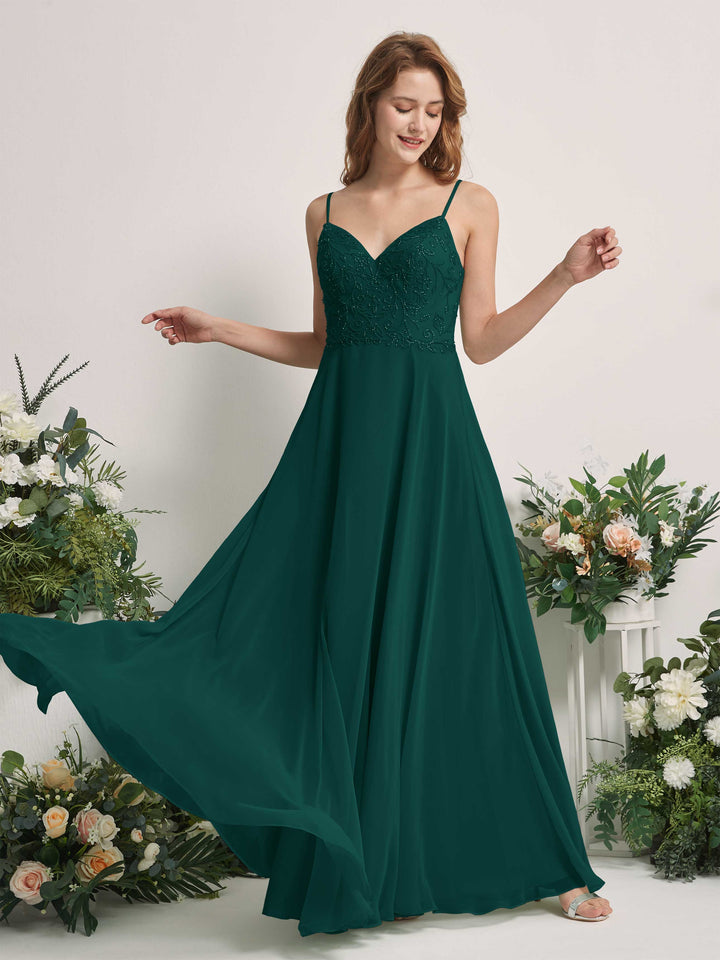 Carlyna Robe trapèze Col V Bretelles spaghetti Longueur ras du sol Demoiselle d&