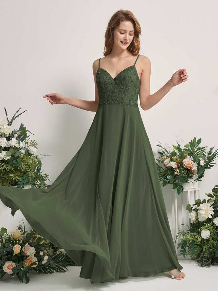 Carlyna Robe trapèze Col V Bretelles spaghetti Longueur ras du sol Demoiselle d&