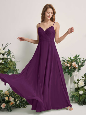 Carlyna Robe trapèze Col V Bretelles spaghetti Longueur ras du sol Demoiselle d'honneur Pourpre #couleur_pourpre