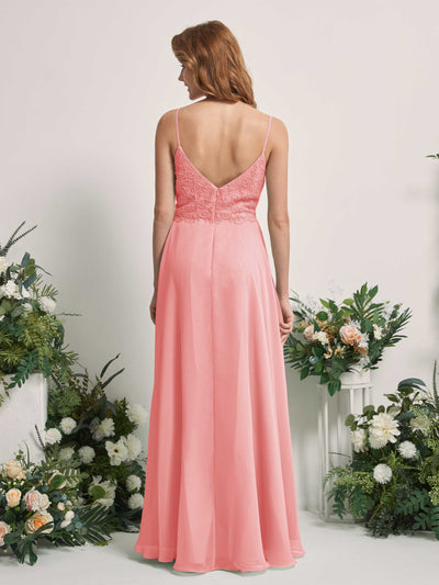Carlyna Robe trapèze Col V Bretelles spaghetti Longueur ras du sol Demoiselle d'honneur Rose Ballet #couleur_rose-ballet