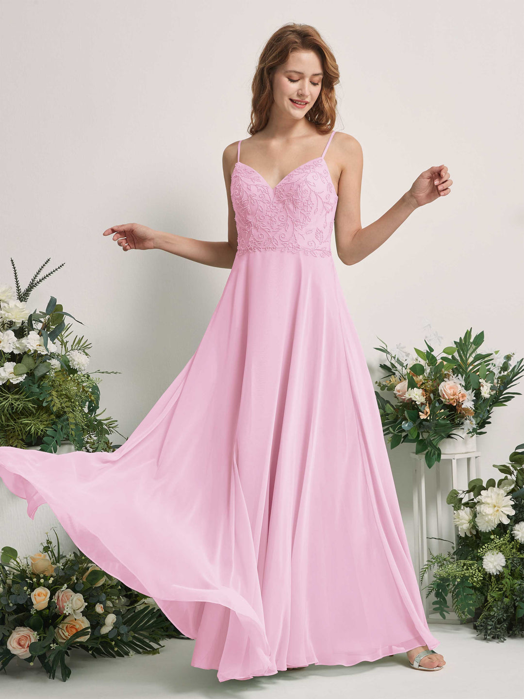 Carlyna Robe trapèze Col V Bretelles spaghetti Longueur ras du sol Demoiselle d&