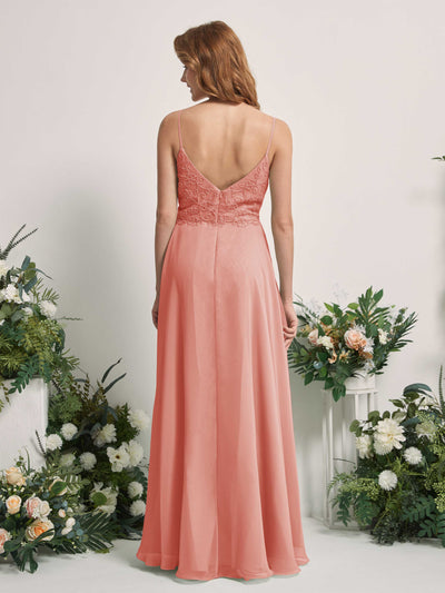Carlyna Robe trapèze Col V Bretelles spaghetti Longueur ras du sol Demoiselle d'honneur Rose Champagne #couleur_rose-champagne